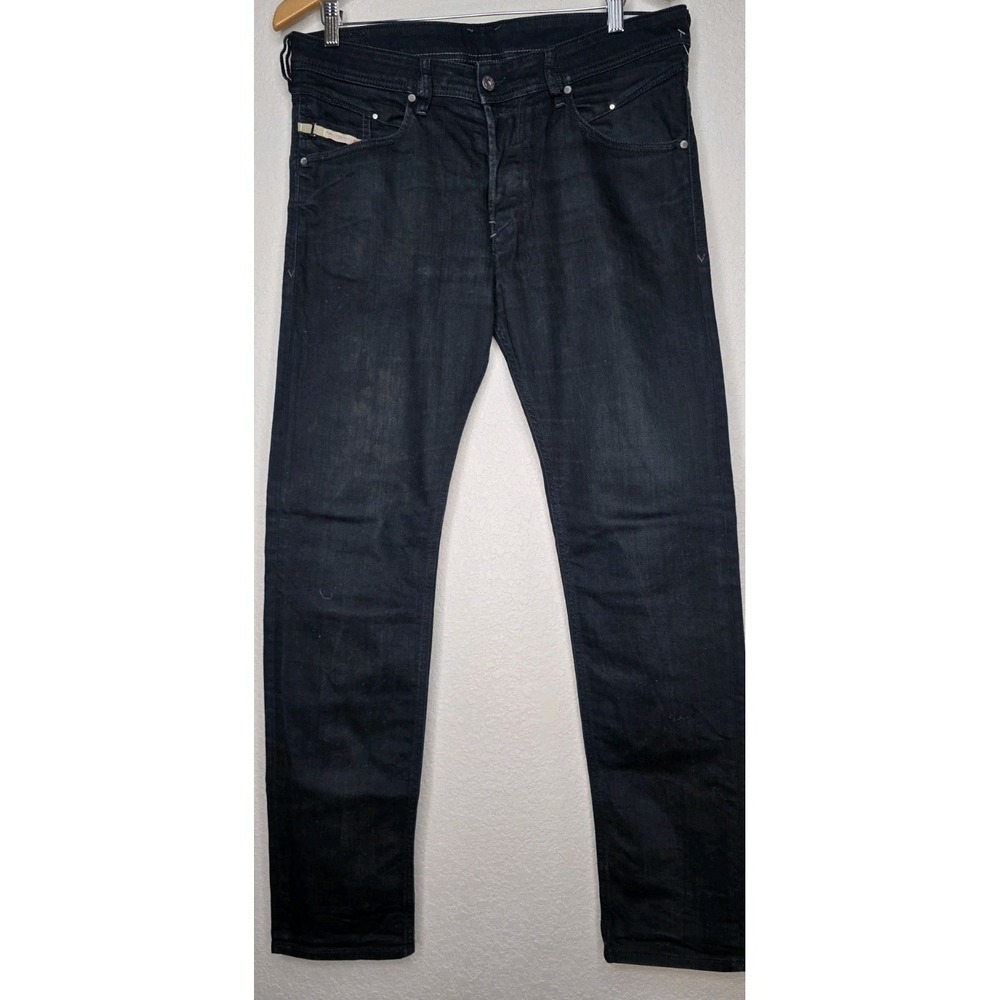 Diesel‎ Belther 0814W Men Jeans 33x32.5 Regular Slim Tapered Dark Black Denim